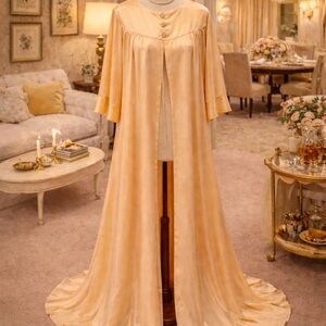 Rare Peach Buttery Soft Hostess Robe Crystal Buttons 1960s Saks 5th Ave Satin